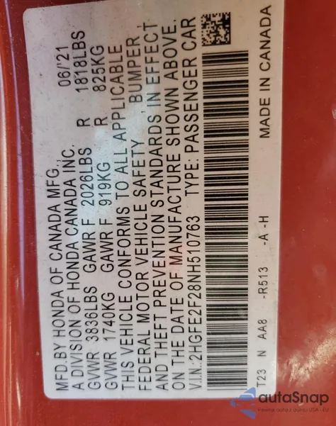 2022 Honda Civic Lx from USA, damaged, VIN 2HGFE2F28NH510763